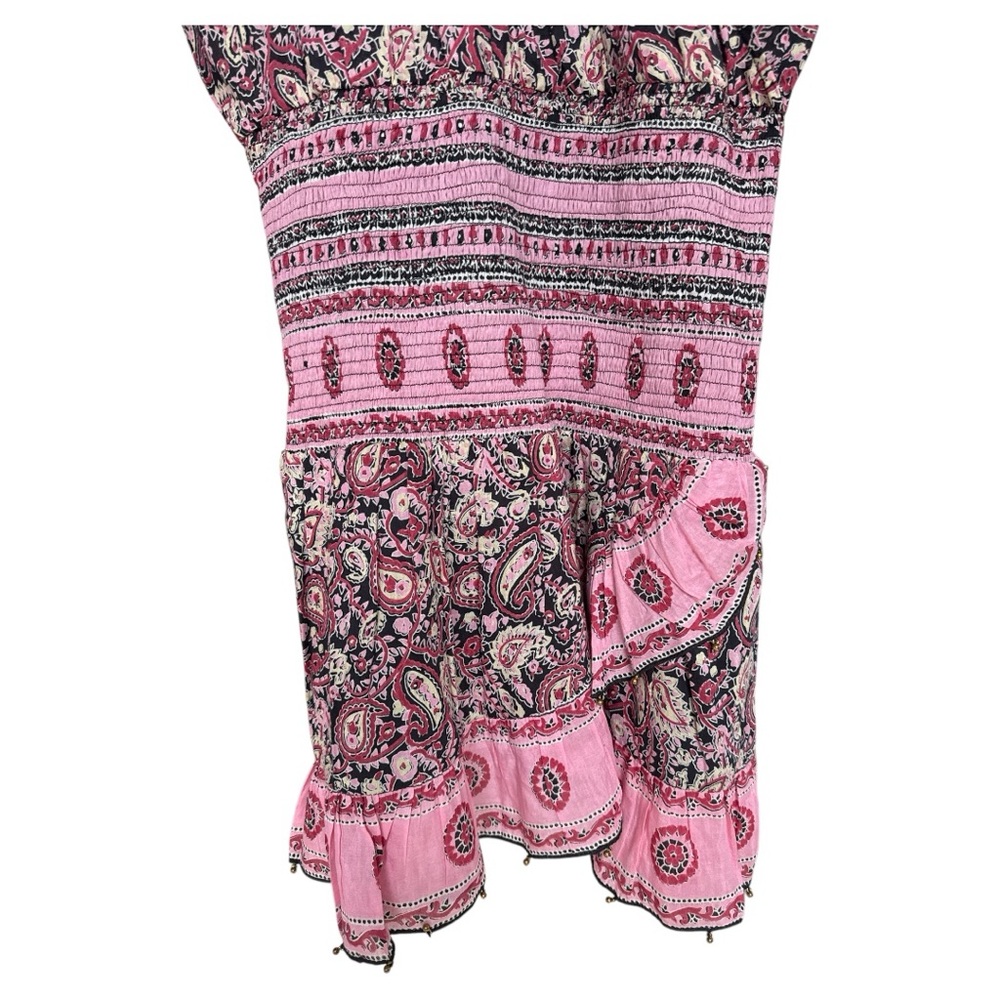 Bell Silk Cotton Voile Black/Pink Paisley Smocked
Waist Evelyn Mini Dress Med - Picture 10 of 10